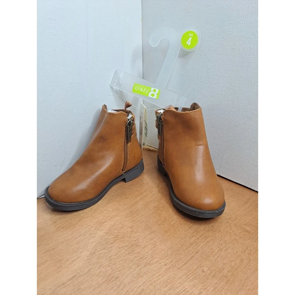 Crazy8 Faux Brown Leather Girls Fashion Boots Side Zipper Size 4 Brand New
